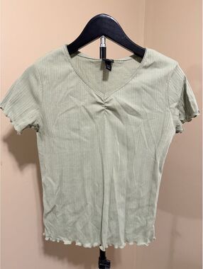 Art Class Sage Green Ribbed Top Size XL (14)
